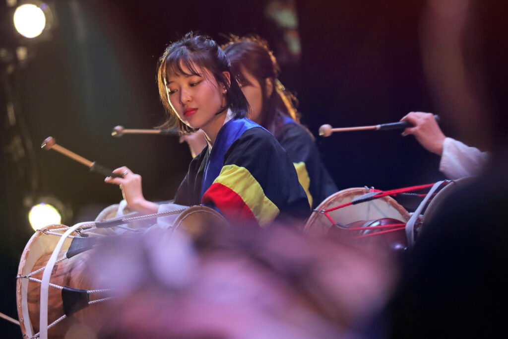 Performers play the drums at the Lunar New Year Festival