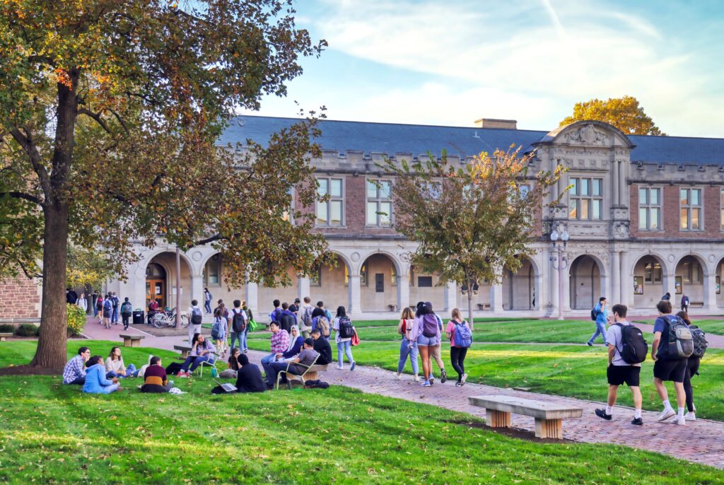 Students hang out in the Quad on a fall afternoon