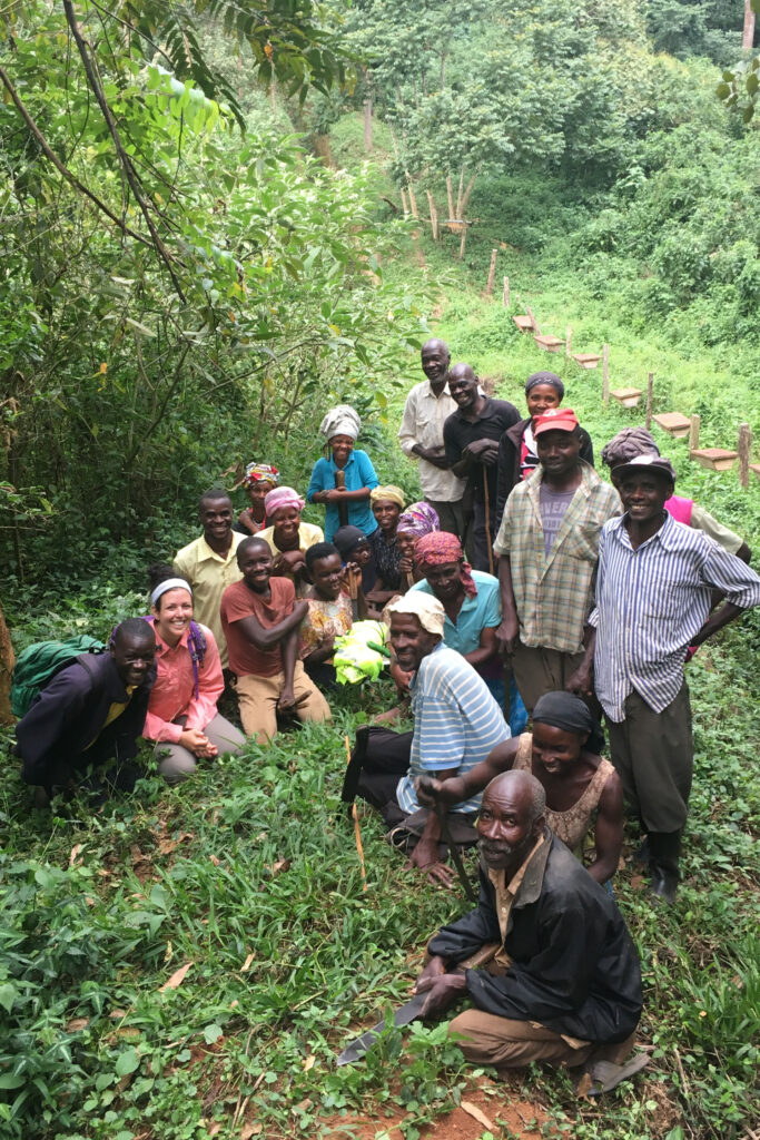 Seed grant award recipient Krista Milich poses with her team on a community-led research project in Uganda