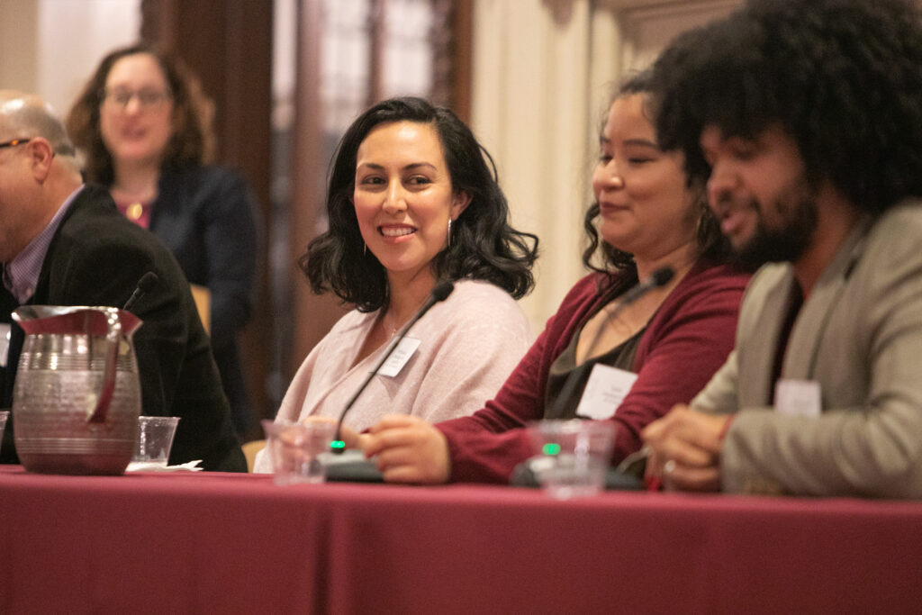 Panelists Mónica O’Malley de Castillo, Luisa Castañeda-Cano, and Ousmane Gaye at La Comunidad Launch event