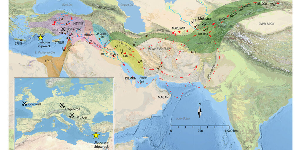 Map of travelers journey to the eastern shores of Uluburun in present-day Turkey